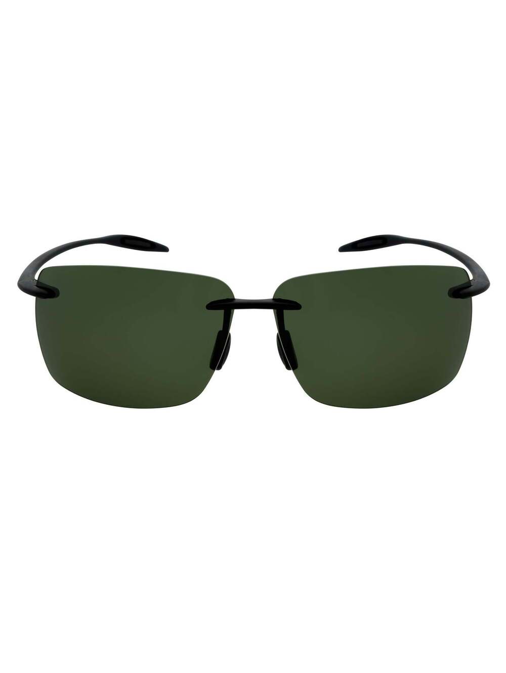 MAUI - Rimless TR90 Thin Sports Wrap Sunglasses Matte Black Green Polarized